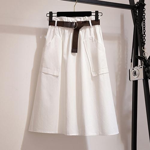 Knee Length No Belt Casual Cotton Solid High Waist Skirt