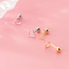 Sterling Silver Jewelry Cute Small Simple Hollow Love Heart Stud Earrings