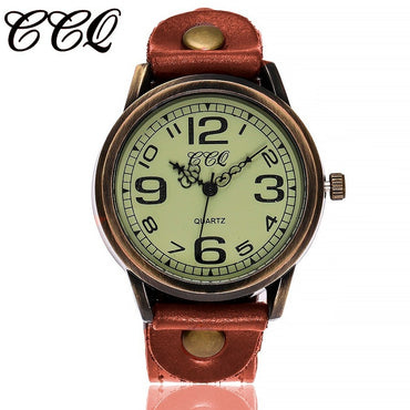 Brand Unisex Women Men Vintage Genuine Leather Strap Quartz Wrist Watches