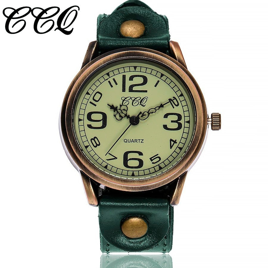 Brand Unisex Women Men Vintage Genuine Leather Strap Quartz Wrist Watches