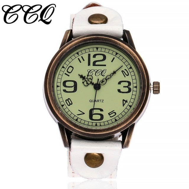 Brand Unisex Women Men Vintage Genuine Leather Strap Quartz Wrist Watches