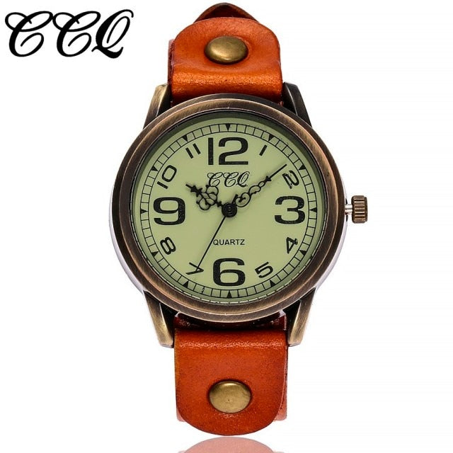 Brand Unisex Women Men Vintage Genuine Leather Strap Quartz Wrist Watches