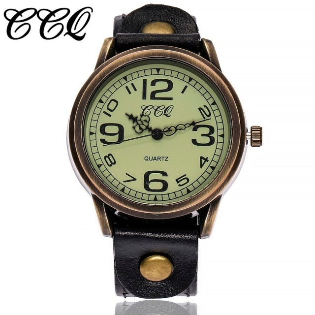 Brand Unisex Women Men Vintage Genuine Leather Strap Quartz Wrist Watches