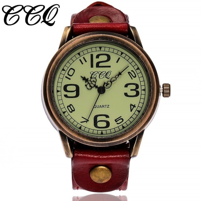 Brand Unisex Women Men Vintage Genuine Leather Strap Quartz Wrist Watches