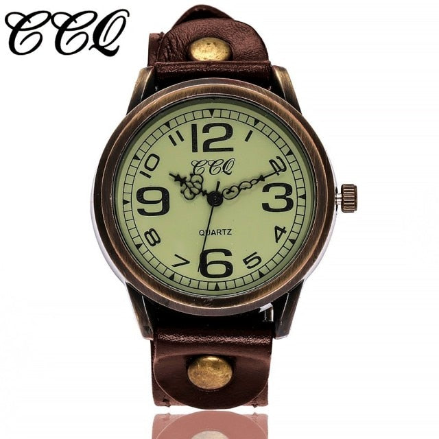 Brand Unisex Women Men Vintage Genuine Leather Strap Quartz Wrist Watches