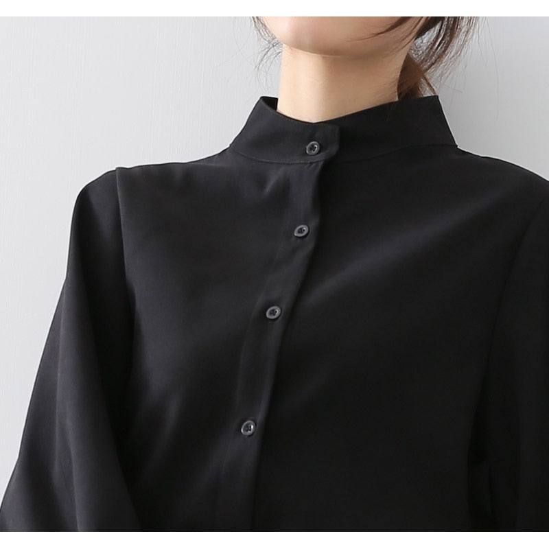 Lantern Sleeve Blouse Single Breasted Stand Collar Shirts Office