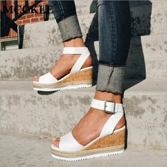 PU Leather Ankle Buckle Strap Sandals Shoes Ladies Peep Toes