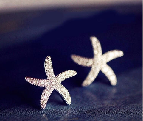 Sterling Silver Jewelry  Micro-embedded Crystal Starfish Earrings