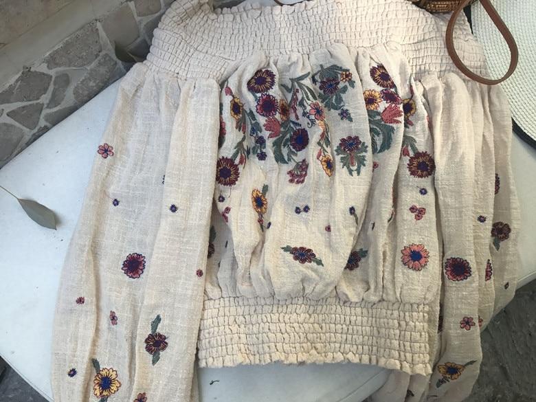 Boho blouse floral Embroidery sexy off shoulder chic Hippie