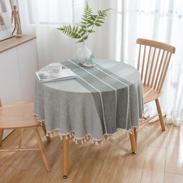 Round Tablecloths with lace 150cm Striped Table Cloth Cotton