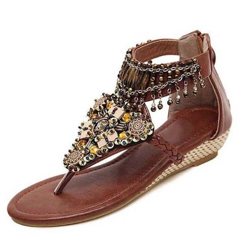 Bohemia Gladiator Wedges Flip Flops Crystal Platform Tassel Casual Shoes Woman