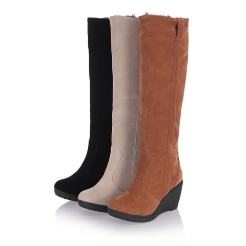 Styles Fur Boots Ladies High Heels Platform Knee High Snow Boots