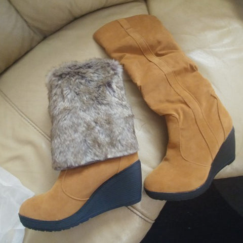 Styles Fur Boots Ladies High Heels Platform Knee High Snow Boots