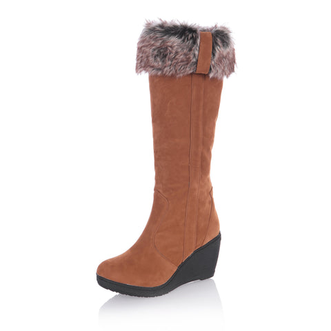 Styles Fur Boots Ladies High Heels Platform Knee High Snow Boots