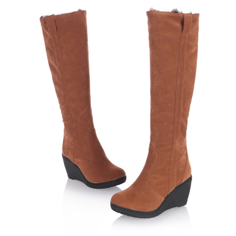 Styles Fur Boots Ladies High Heels Platform Knee High Snow Boots