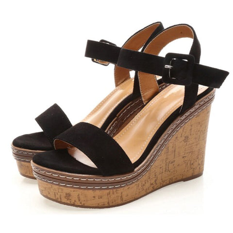 Sandals Women Mouth Toe Wedges Shoes For Women Line Buckle Platform