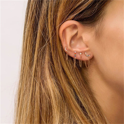 Rainbow Zircon Moon Star Stud Earrings