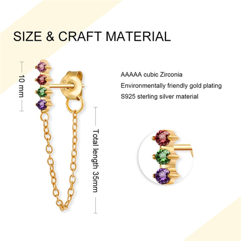 Rainbow Zircon Moon Star Stud Earrings
