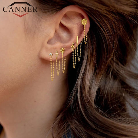 Rainbow Zircon Moon Star Stud Earrings