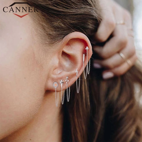 Rainbow Zircon Moon Star Stud Earrings
