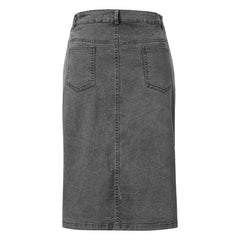 Short Denim Buttons Pockets Split Bandage Jeans Skirt
