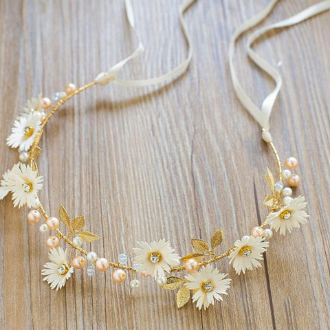 Gold Leaf Daisy Flower Headband Bridal Tiaras Hair