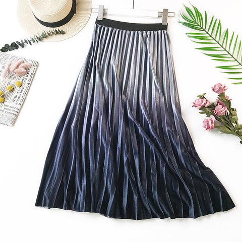 Gradient Color Velvet Elegant Long Skirt