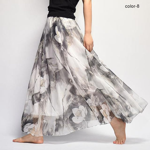 Fashion Florals Print  Boho Style Elastic High Waist Chiffon Skirt