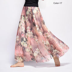Fashion Florals Print  Boho Style Elastic High Waist Chiffon Skirt