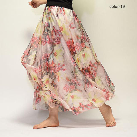 Fashion Florals Print  Boho Style Elastic High Waist Chiffon Skirt