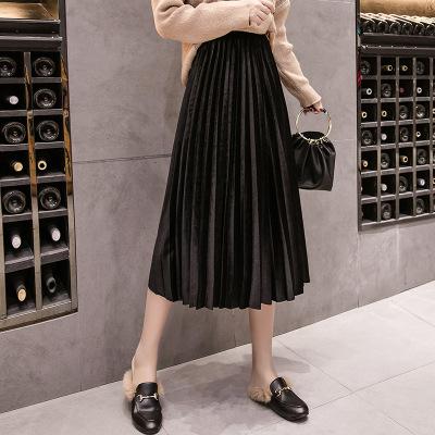 Velvet Skirt High Waisted Skinny Long Pleated Skirts Metallic