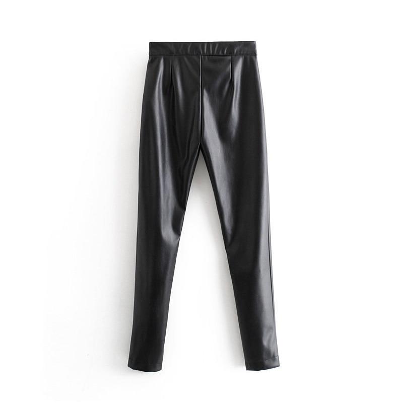 Stylish PU Faux Leather Stretch Pants Solid High Waist