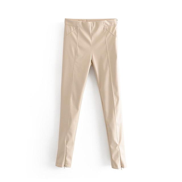 Stylish PU Faux Leather Stretch Pants Solid High Waist