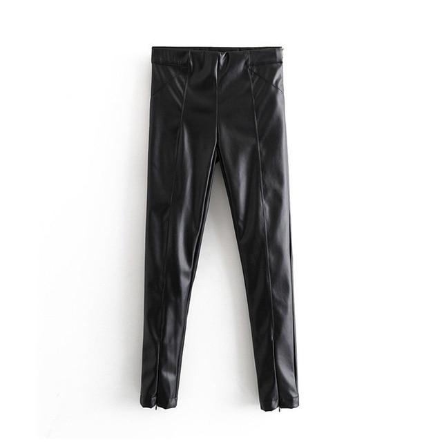 Stylish PU Faux Leather Stretch Pants Solid High Waist