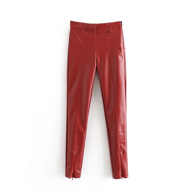 Stylish PU Faux Leather Stretch Pants Solid High Waist