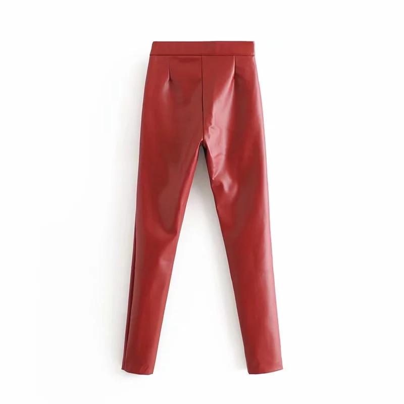 Stylish PU Faux Leather Stretch Pants Solid High Waist