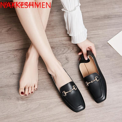 simple thick heels thin shallow buckle casual shoes