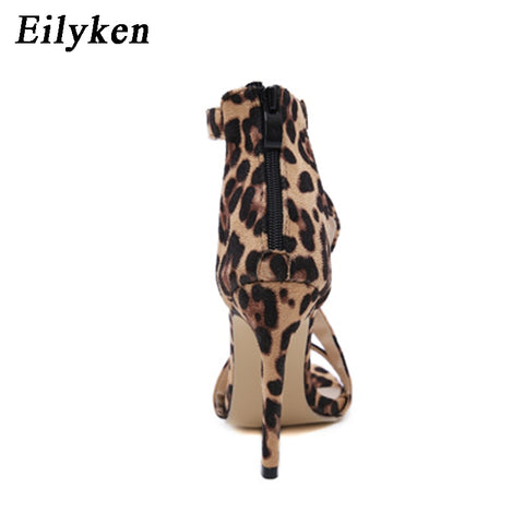 Fashion Leopard grain Open-toed Thin heels Sandals Elegant Buckle Strap Lady