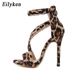 Fashion Leopard grain Open-toed Thin heels Sandals Elegant Buckle Strap Lady