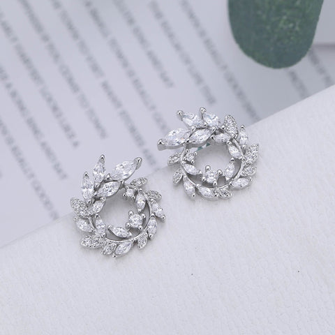 Silver Round Rhinestone Stud Earrings Jewelry