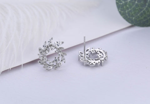 Silver Round Rhinestone Stud Earrings Jewelry