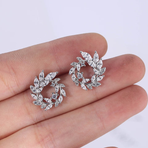 Silver Round Rhinestone Stud Earrings Jewelry