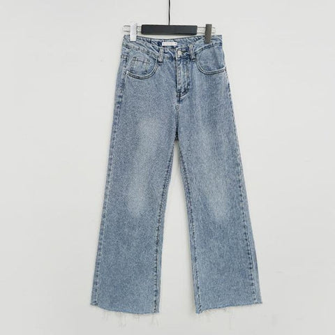 Streetwear Denim Blue Button Fly Loose Wide Leg Denim Jeans Tassel Vintage