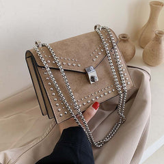 Chain Rivet Lock Leather Small Shoulder Messenger Bag
