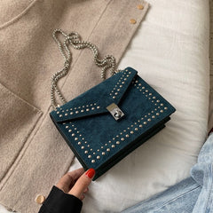 Chain Rivet Lock Leather Small Shoulder Messenger Bag