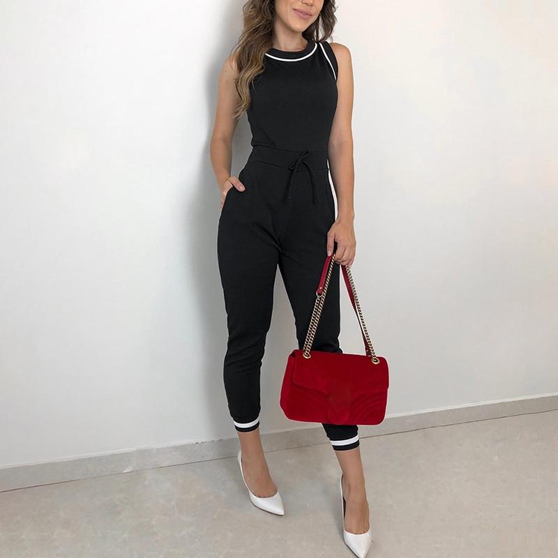 Elegant Black Sleeveless Slim Fit Tie Waist Slinky Jumpsuit