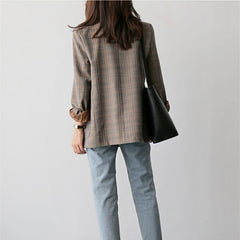 Vintage Plaid Double Breasted Women Blazer Oversized Outwear