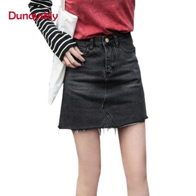 Summer Black Blue Solid Casual High Waist Pencil Denim Skirts