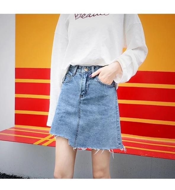 Summer Black Blue Solid Casual High Waist Pencil Denim Skirts