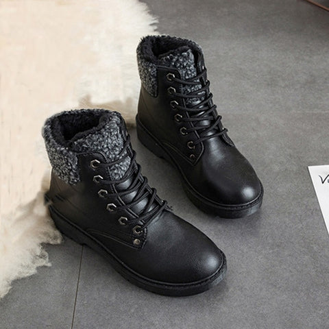 Ladies Boots Round Toe Winter Women Shoes Lace-up Martin Ankle Boots